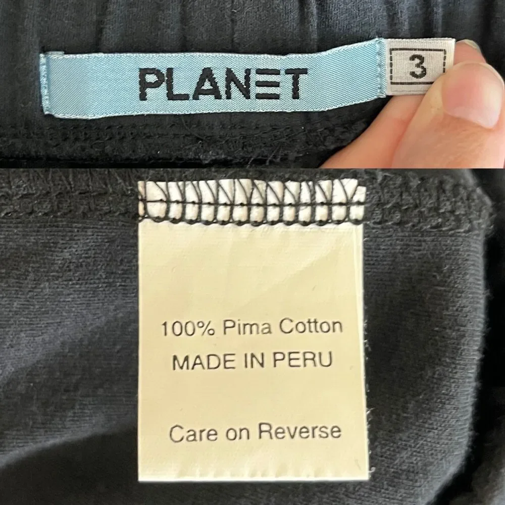 PLANET by Lauren G Women Size 3 Black Pleat Pima Cotton Barrel Jersey Knit Pant